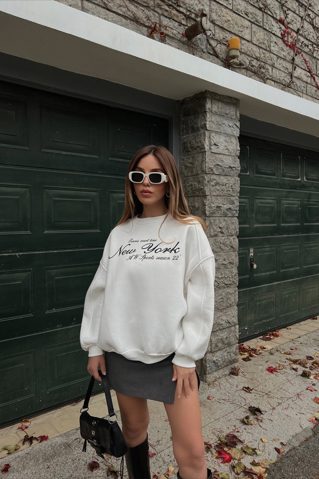 Beyaz New York Baskılı Sweat ATE2589 - 6