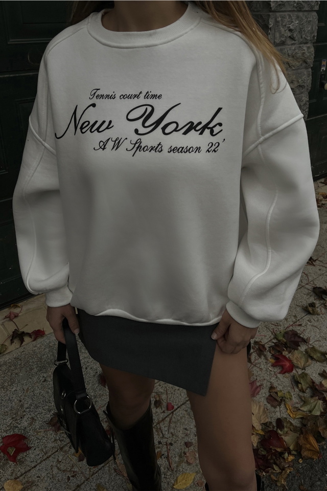 Beyaz New York Baskılı Sweat ATE2589 - 5