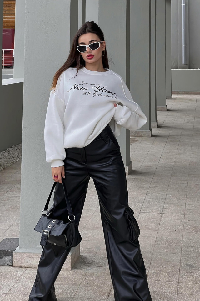 Beyaz New York Baskılı Sweat ATE2589 - 3