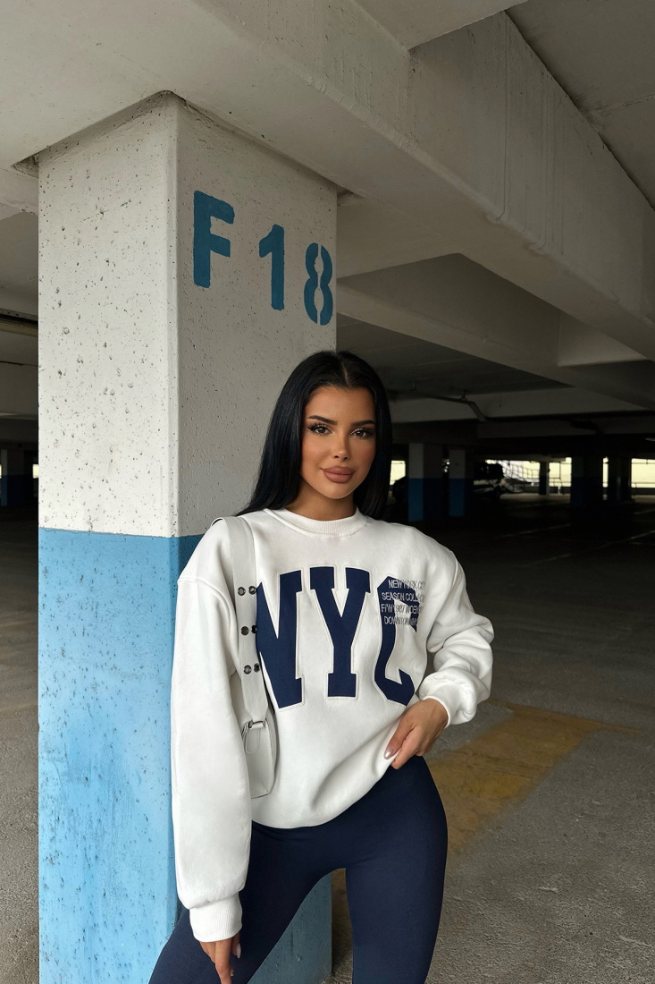 Beyaz NYC Baskılı Sweat ATE-0250 - KTN