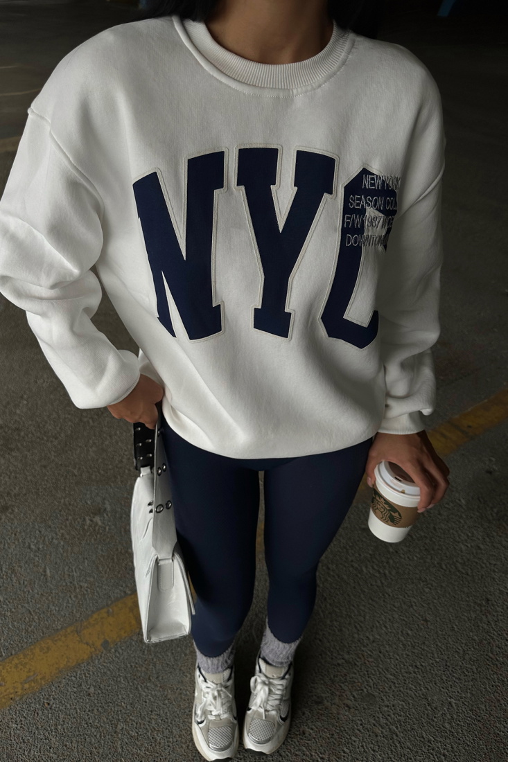 Beyaz NYC Baskılı Sweat ATE-0250 - KTN