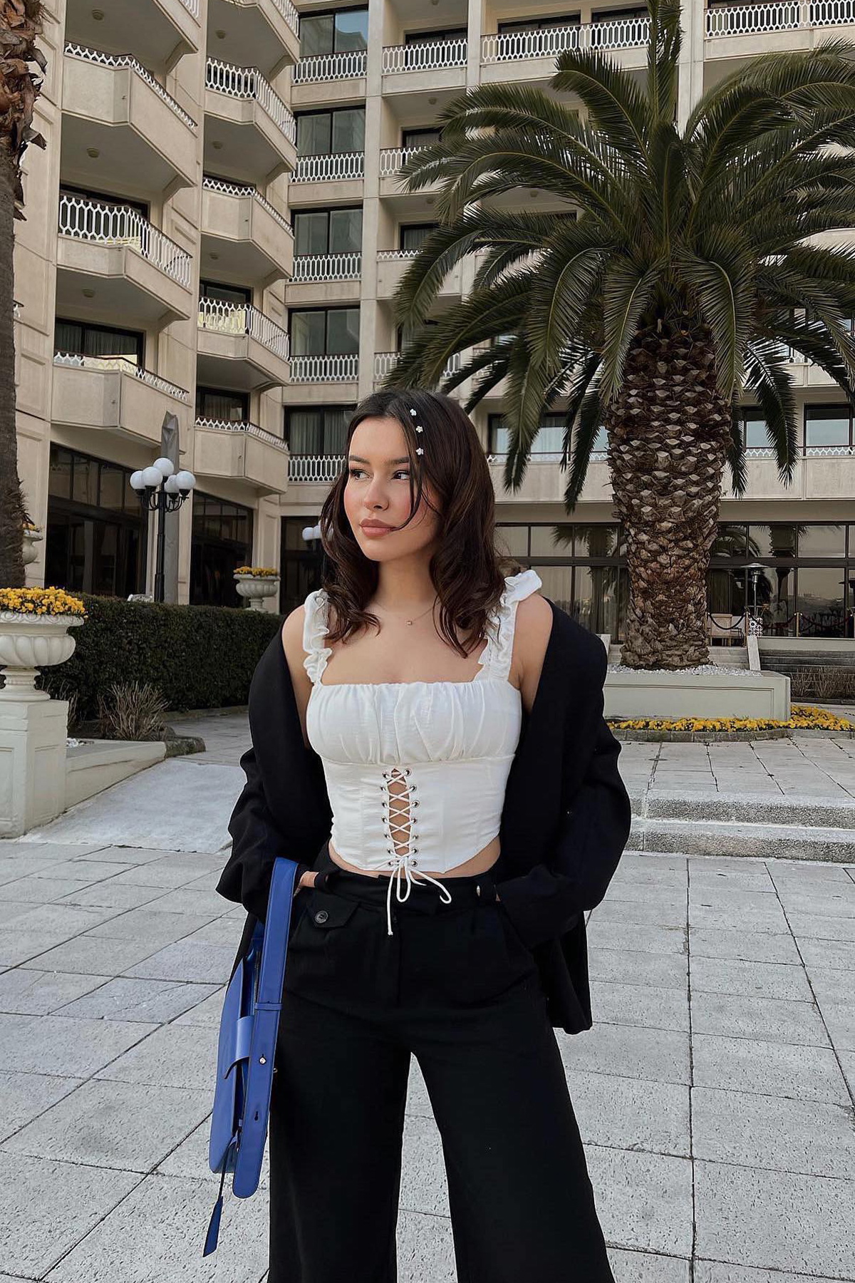 Beyaz Önden Bağlamalı Crop Top ATE3914 - 1