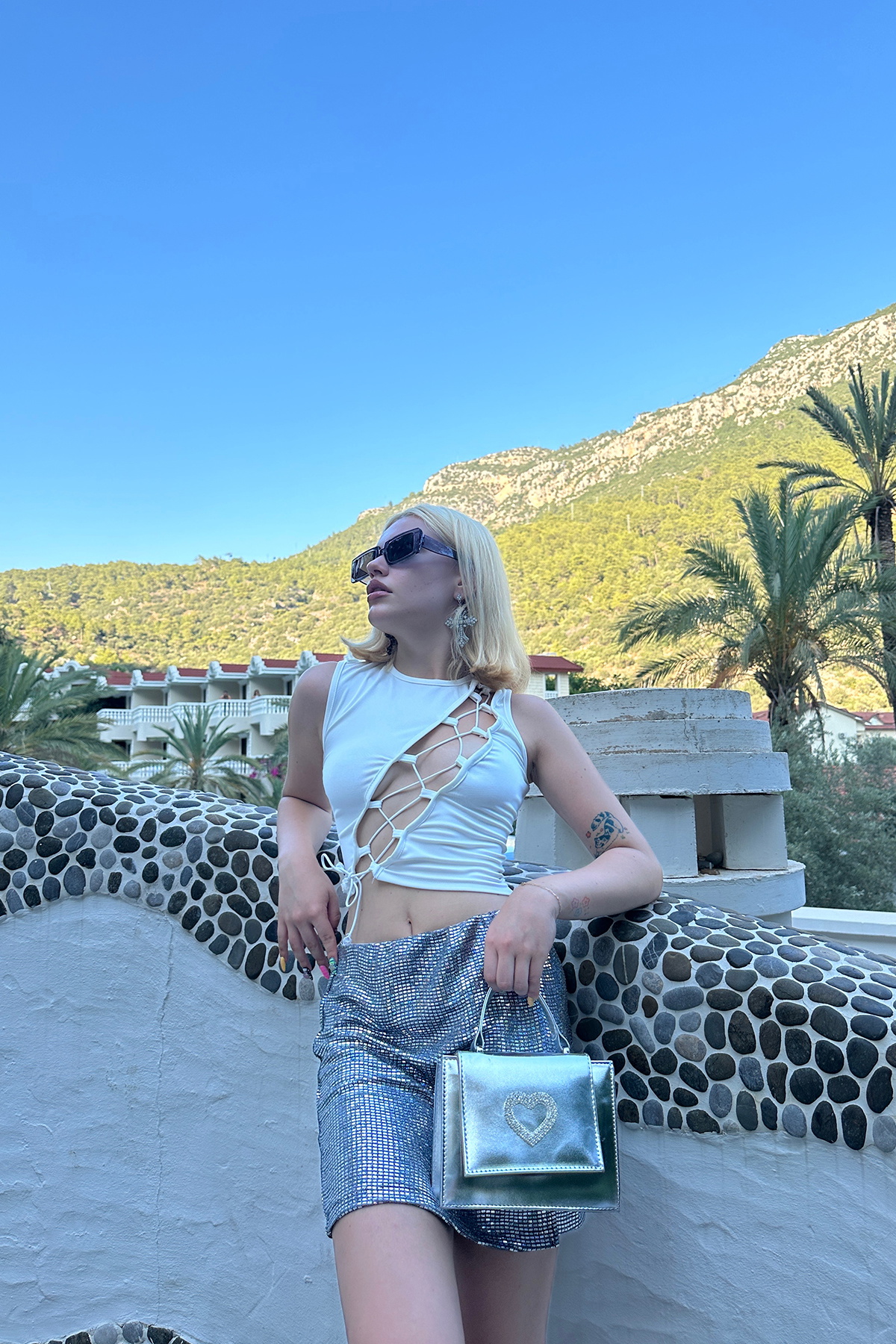 Beyaz Önden Bağlamalı Crop Top ATE7866 - 9