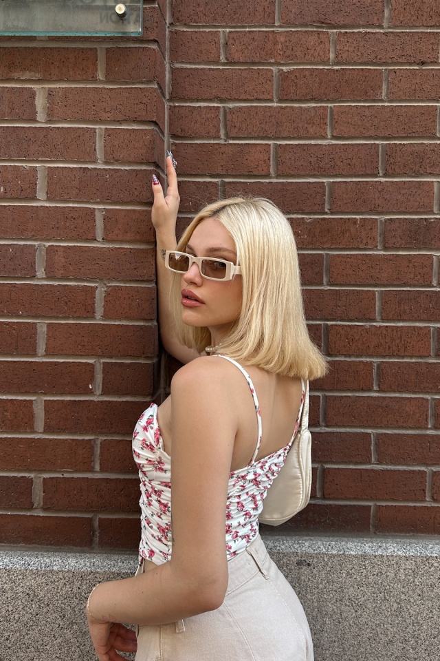 Beyaz Önden Bağlamalı Crop Top ATE7889 - 5