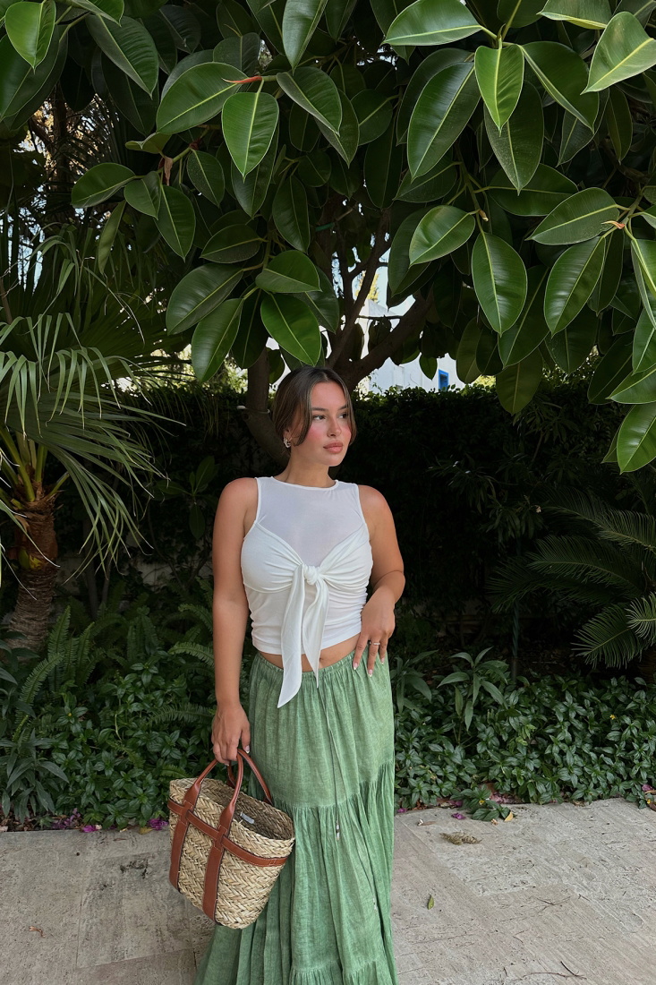 Beyaz Önden Bağlamalı Crop Top ATE7907 - EYYO