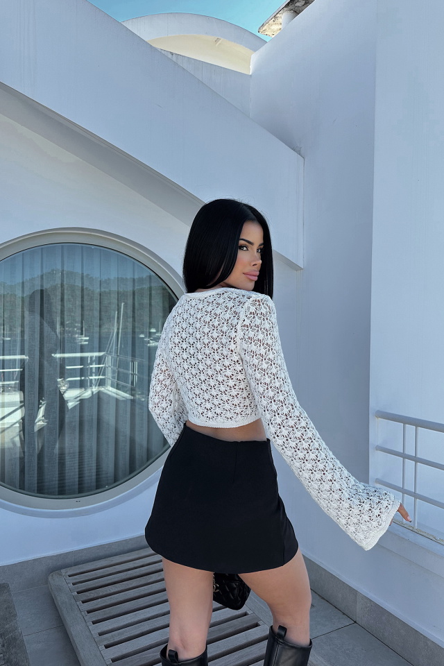 Beyaz Önden Bağlamalı Crop Top ATE8145 - 5