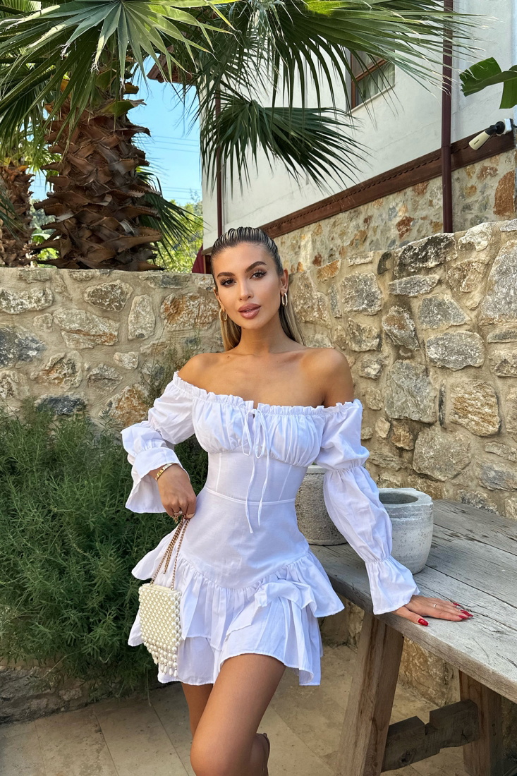 Beyaz Önden Bağlamalı Elbise ATE8090 - EYYO