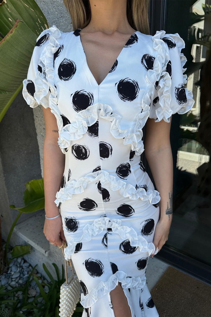 Beyaz Önden Yırtmaçlı Uzun Elbise ATE4888 - EYYO