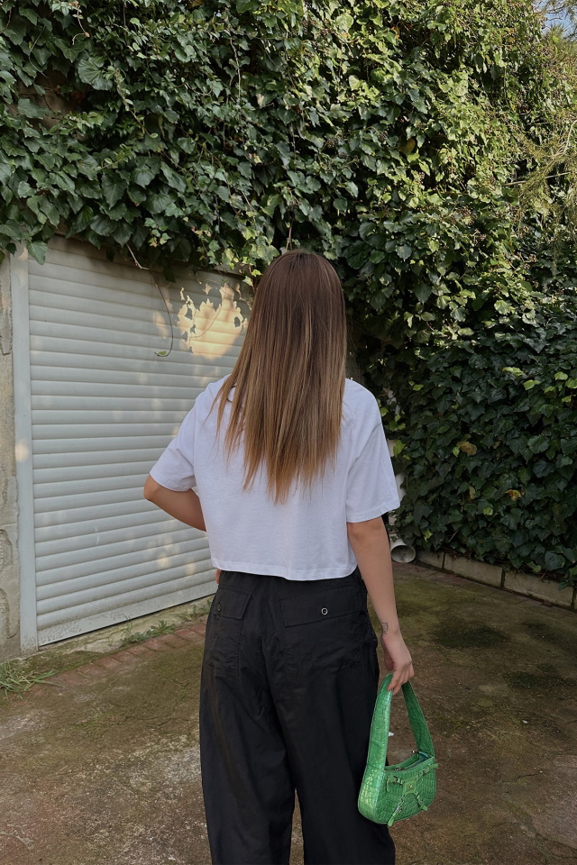Beyaz Önü Baskılı Crop Top ATE4311