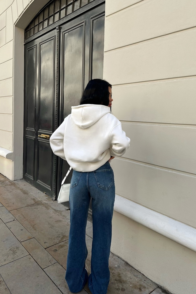 Beyaz Önü Baskılı Kapşonlu Sweat ATE-0266 - 5