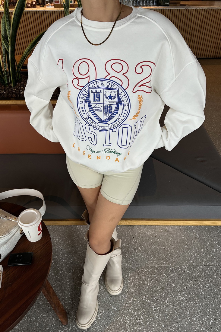 Beyaz Önü Baskılı Oversize Sweat ATE2560 - EYYO