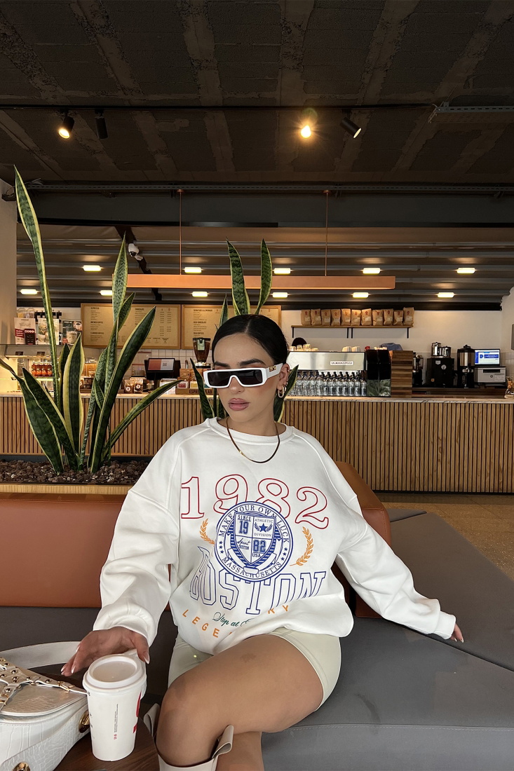 Beyaz Önü Baskılı Oversize Sweat ATE2560 - EYYO