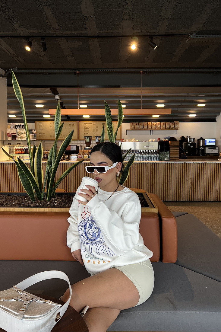 Beyaz Önü Baskılı Oversize Sweat ATE2560 - EYYO