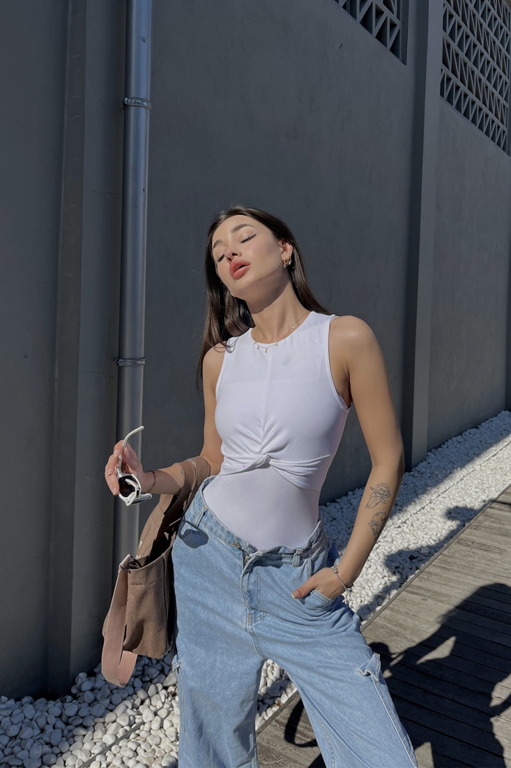 Beyaz Önü Büzgülü Bodysuit ATE5119 - EYYO