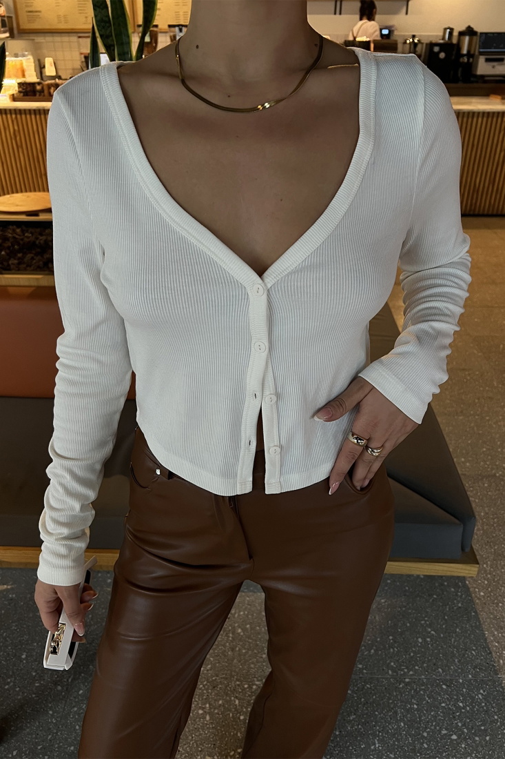 Beyaz Önü Düğme Detay Hırka ATE2568 - EYYO