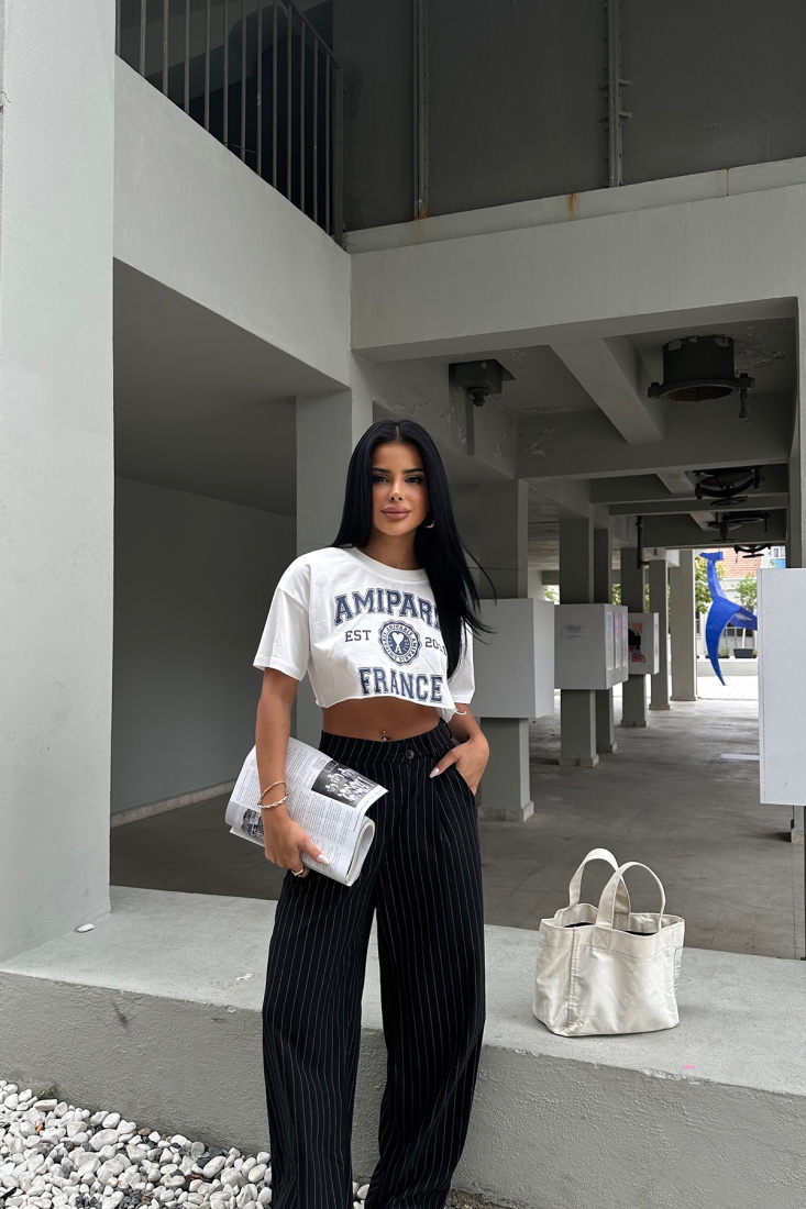 Beyaz Önü Yazılı Crop Top ATE7982 - EYYO