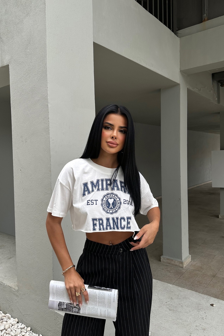 Beyaz Önü Yazılı Crop Top ATE7982 - EYYO