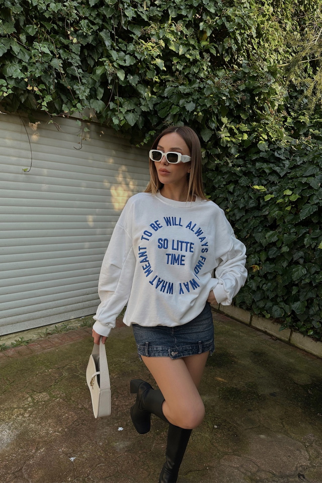 Beyaz Önü Yazılı Sweat ATE4303 