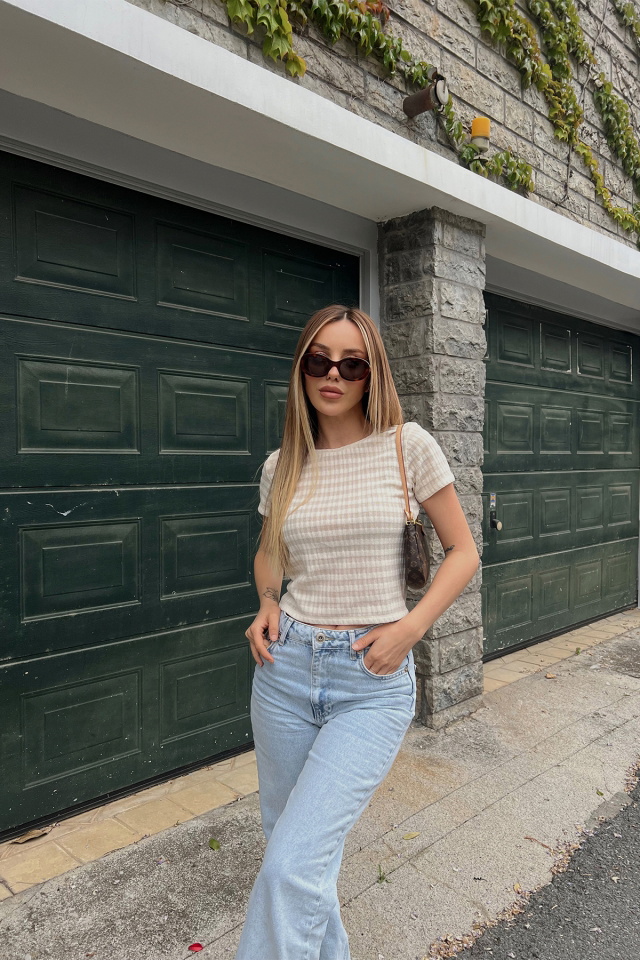 Bej Örme Crop Top
