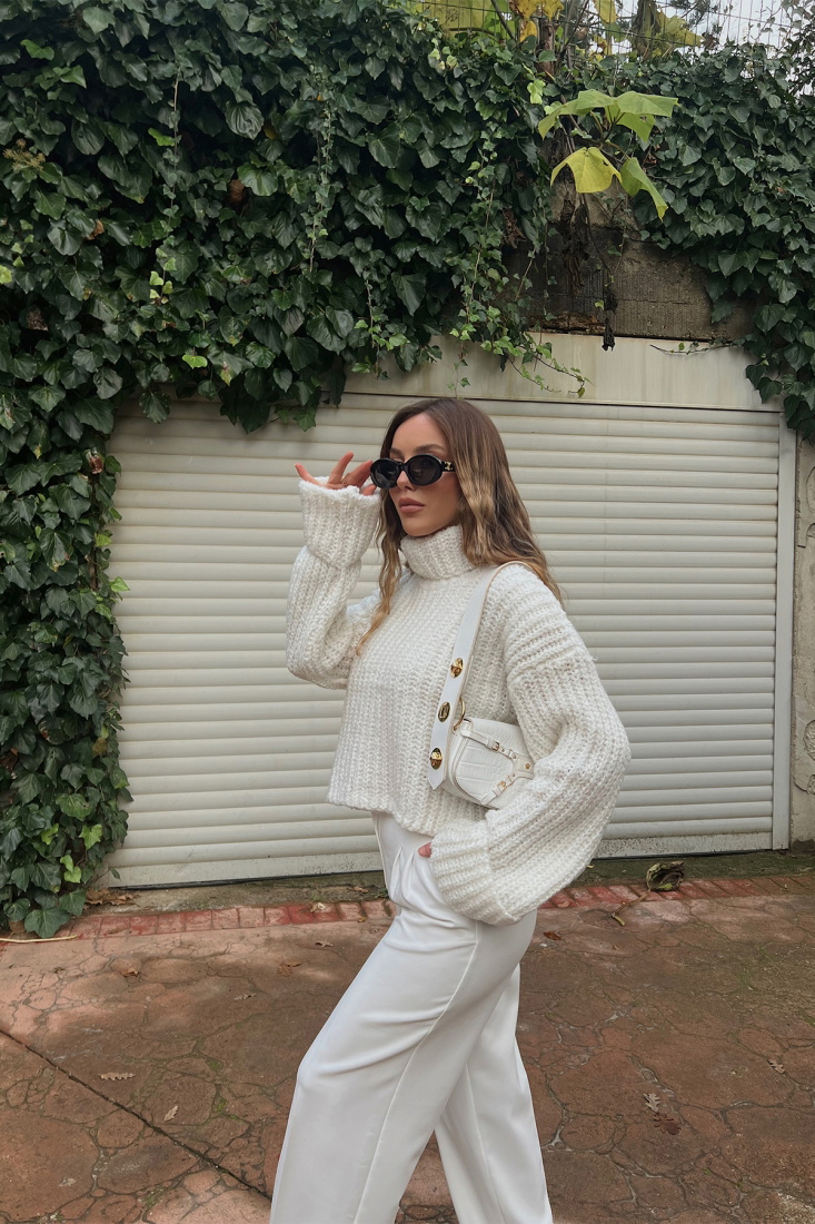 Beyaz Örme Kazak ATE2654 - EYYO