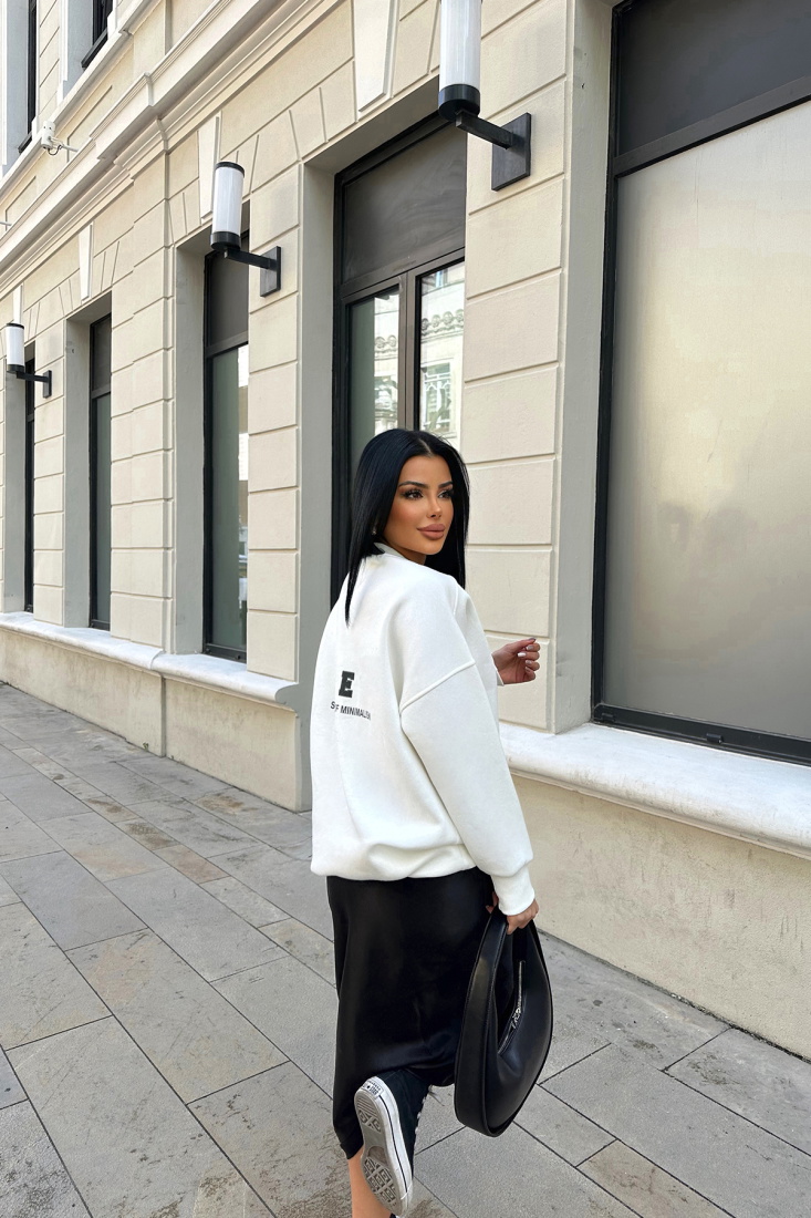 Beyaz Oversize Arkası Baskılı Sweat ATE-0879 - EYYO