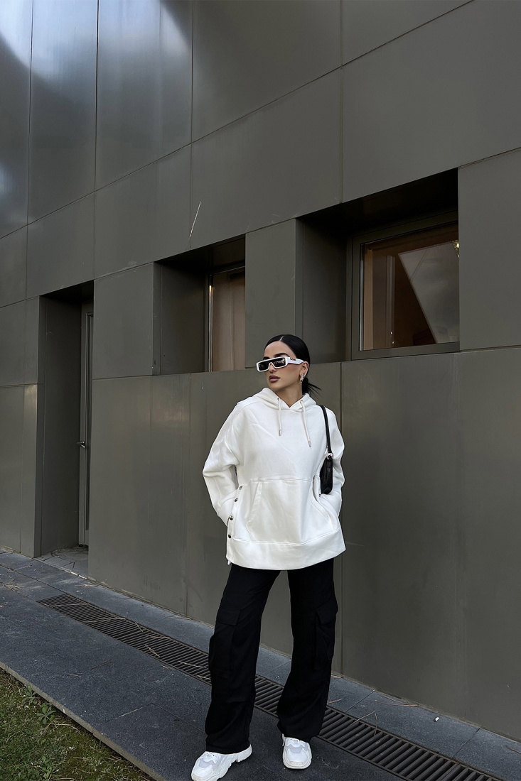 Beyaz Oversize Basic Sweat ATE2304 - EYYO