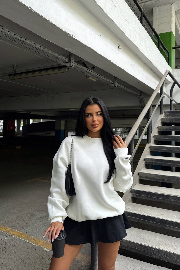 Beyaz Oversize Basic Sweat ATE2520 - EYYO