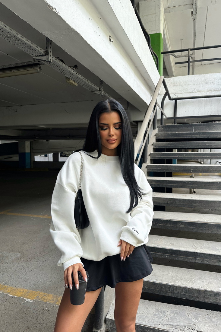 Beyaz Oversize Basic Sweat ATE2520 - EYYO