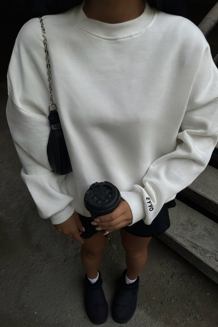 Beyaz Oversize Basic Sweat ATE2520 - EYYO