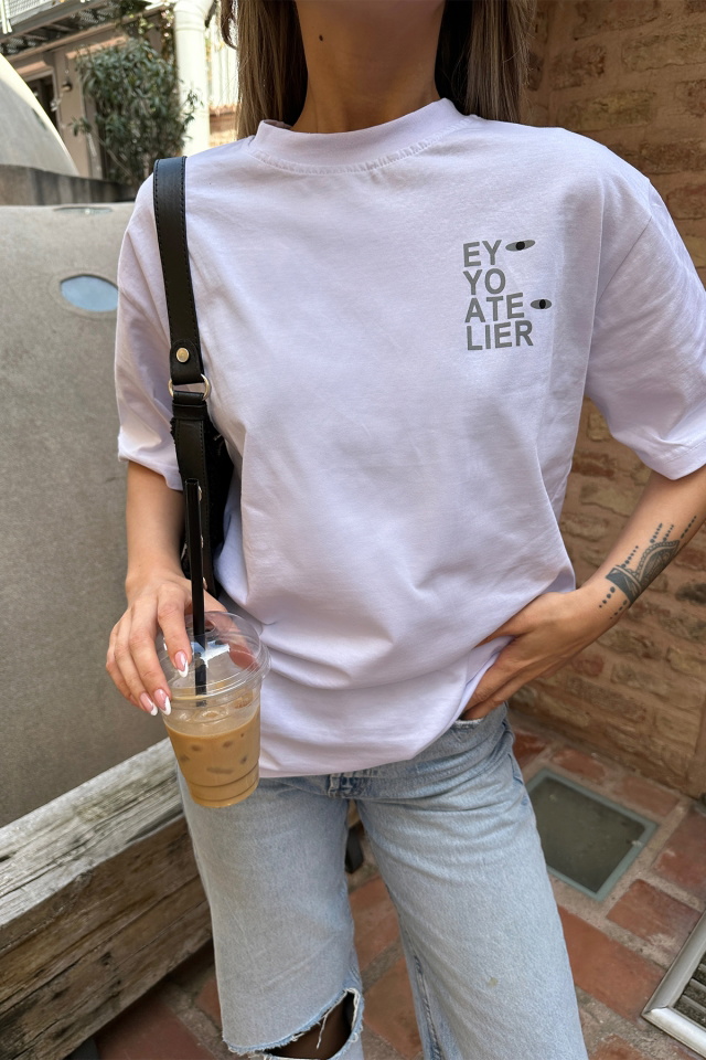 Beyaz Oversize Baskılı Tişört ATE6066 - 2