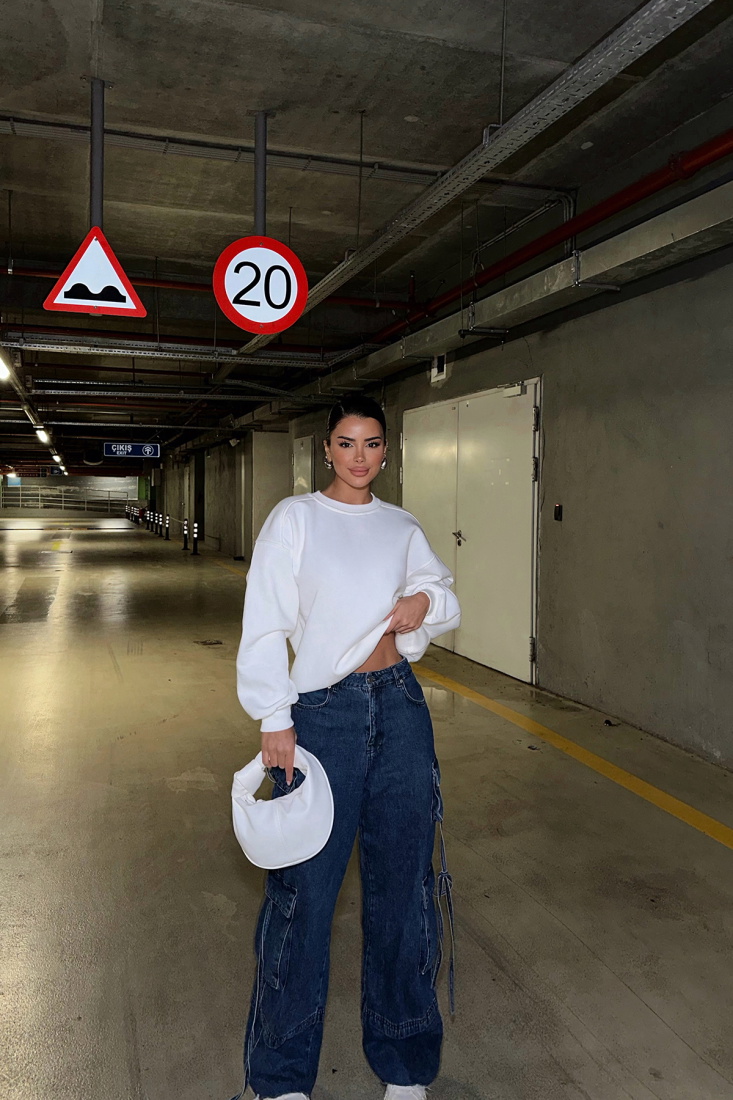 Beyaz Oversize Sweat ATE-0363 - KTN