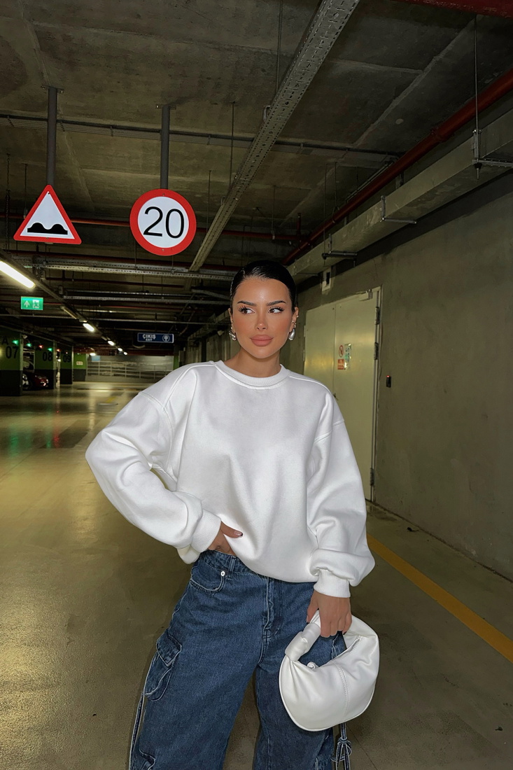 Beyaz Oversize Sweat ATE-0363 - KTN