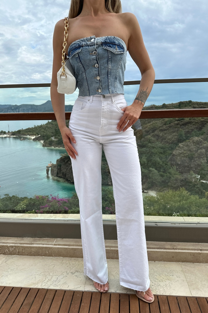 Beyaz Palazzo Pantolon ATE6671 - EYYO