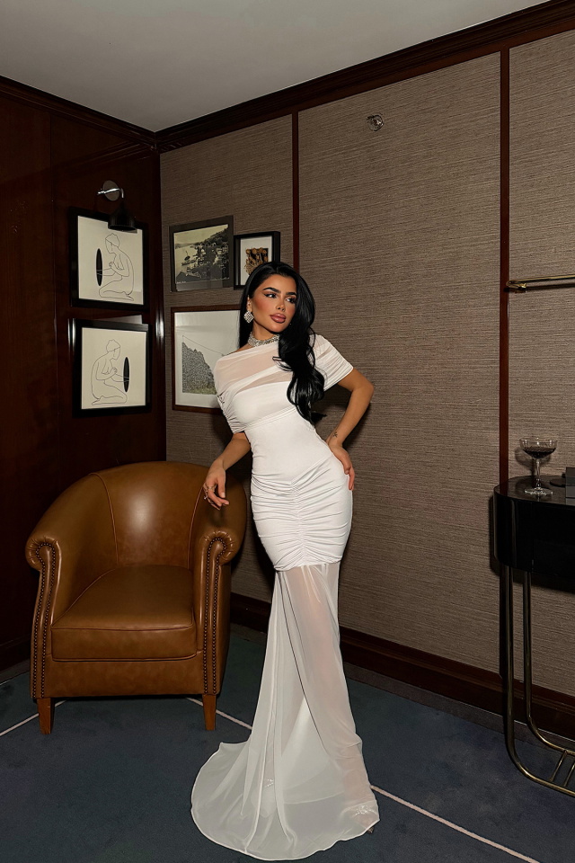 Beyaz Shannon Uzun Elbise ATE-4129 - 1