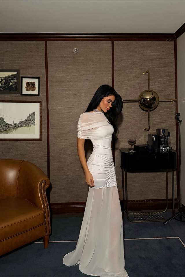 Beyaz Shannon Uzun Elbise ATE-4129 - 3