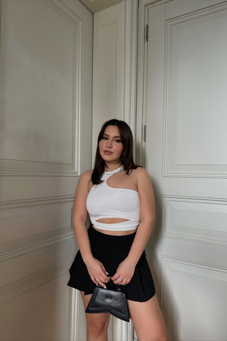 Beyaz Pencere Detay Bağlamalı Crop Top ATE3698 - EYYO