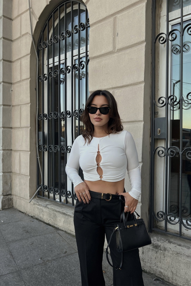 Beyaz Pencere Detay Crop Top ATE2234