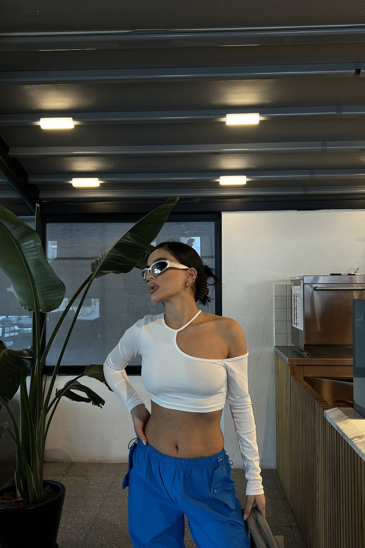 Beyaz Pencere Detay Crop Top ATE3266 - EYYO