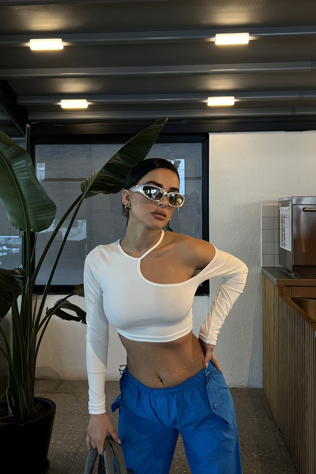 Beyaz Pencere Detay Crop Top ATE3266 