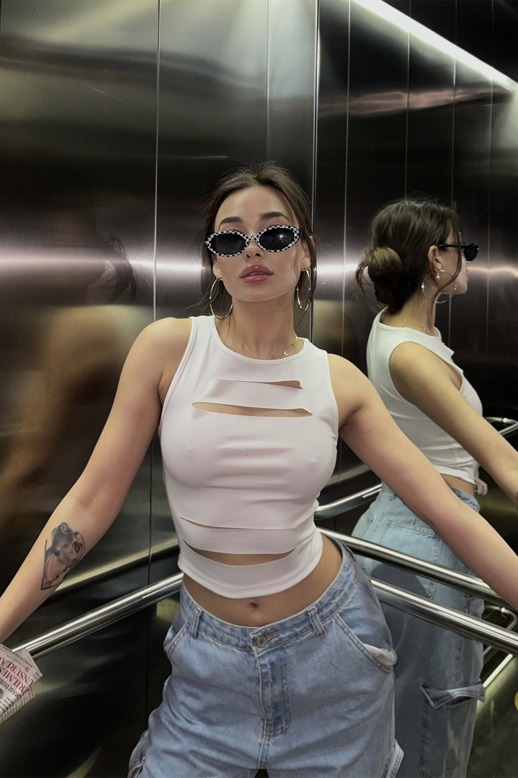 Beyaz Pencere Detay Crop Top ATE4643 - EYYO