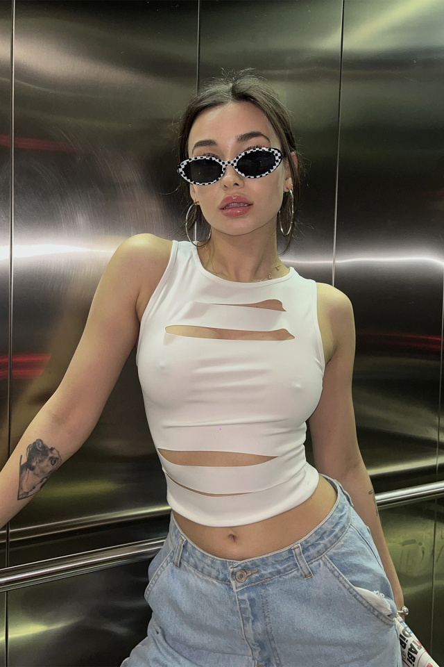 Beyaz Pencere Detay Crop Top ATE4643 - 4