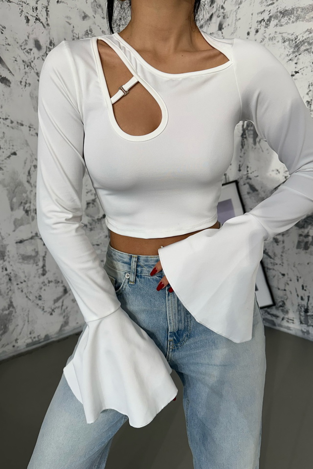 Beyaz Pencere Detay Crop Top ATE8531 - 2