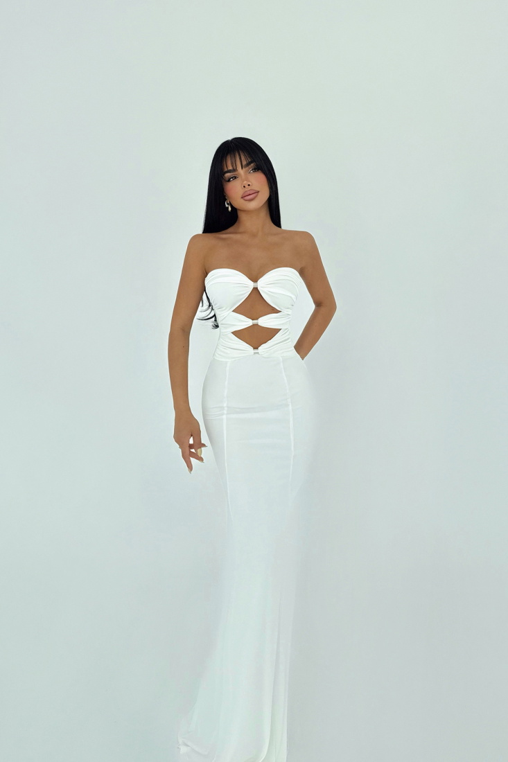 Beyaz Kenley Uzun Elbise ATE-2909 - EYYO