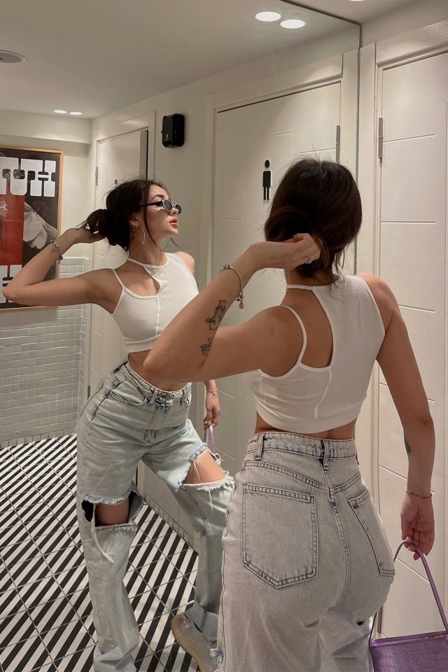 Beyaz Pencere Detay Crop Top ATE4623 - 4