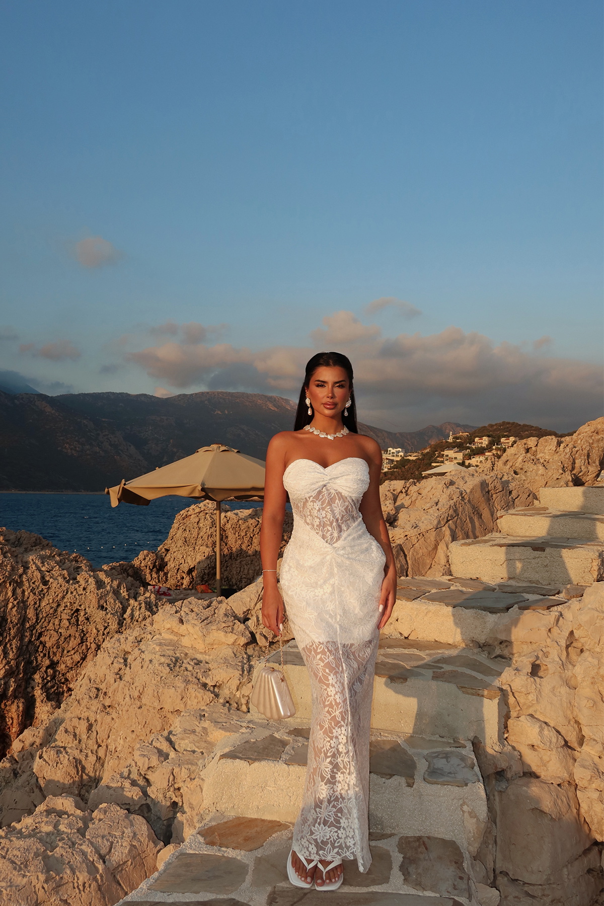 Beyaz Ophelia Dantel Elbise - 4