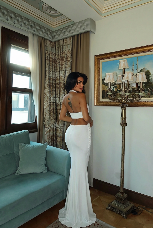 Beyaz Seamed Uzun Elbise ATE-3494 - 2