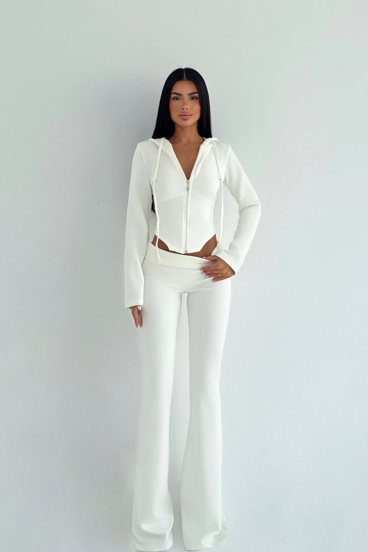 Beyaz Pointelle Tracksuit Takım ATE-3539 - EYYO