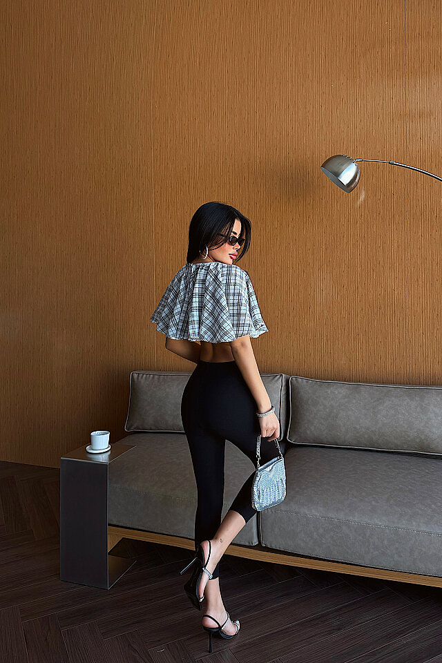 Beyaz Pötikareli Crop Top ATE-5489 - 4