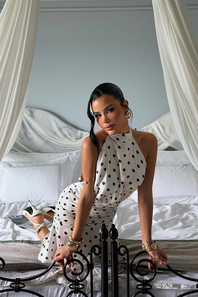 Beyaz Puantiyeli Elbise ATE-5043 - 2