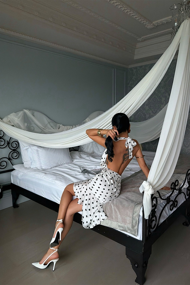 Beyaz Puantiyeli Elbise ATE-5043 - 4